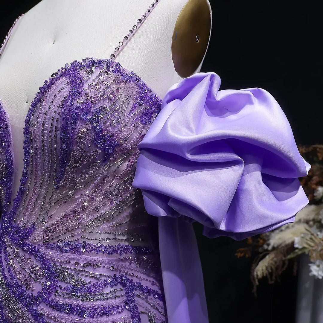 Luxury Green Beaded Slit Evening Gown with Cape SS157