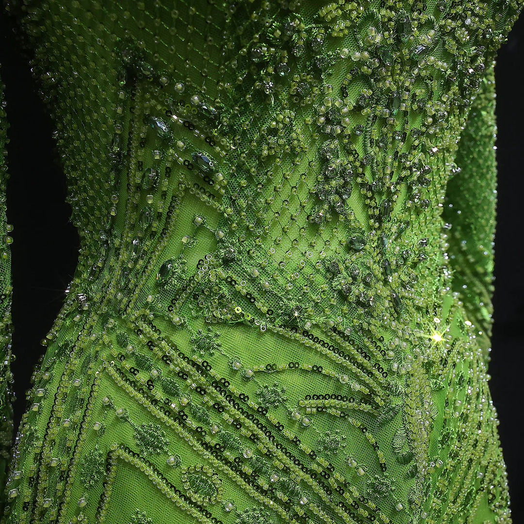 Luxury Lime Green Beaded Long Sleeve Evening Dress SS110