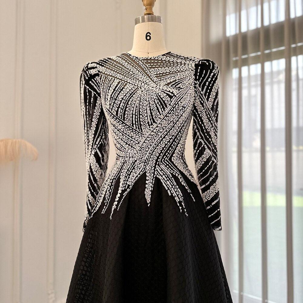 Luxury Black Short Muslim Evening Dress Long Sleeve SS212, Black / 10 Luxury Black Short Muslim Evening Dress Long Sleeve SS212, Black / 10