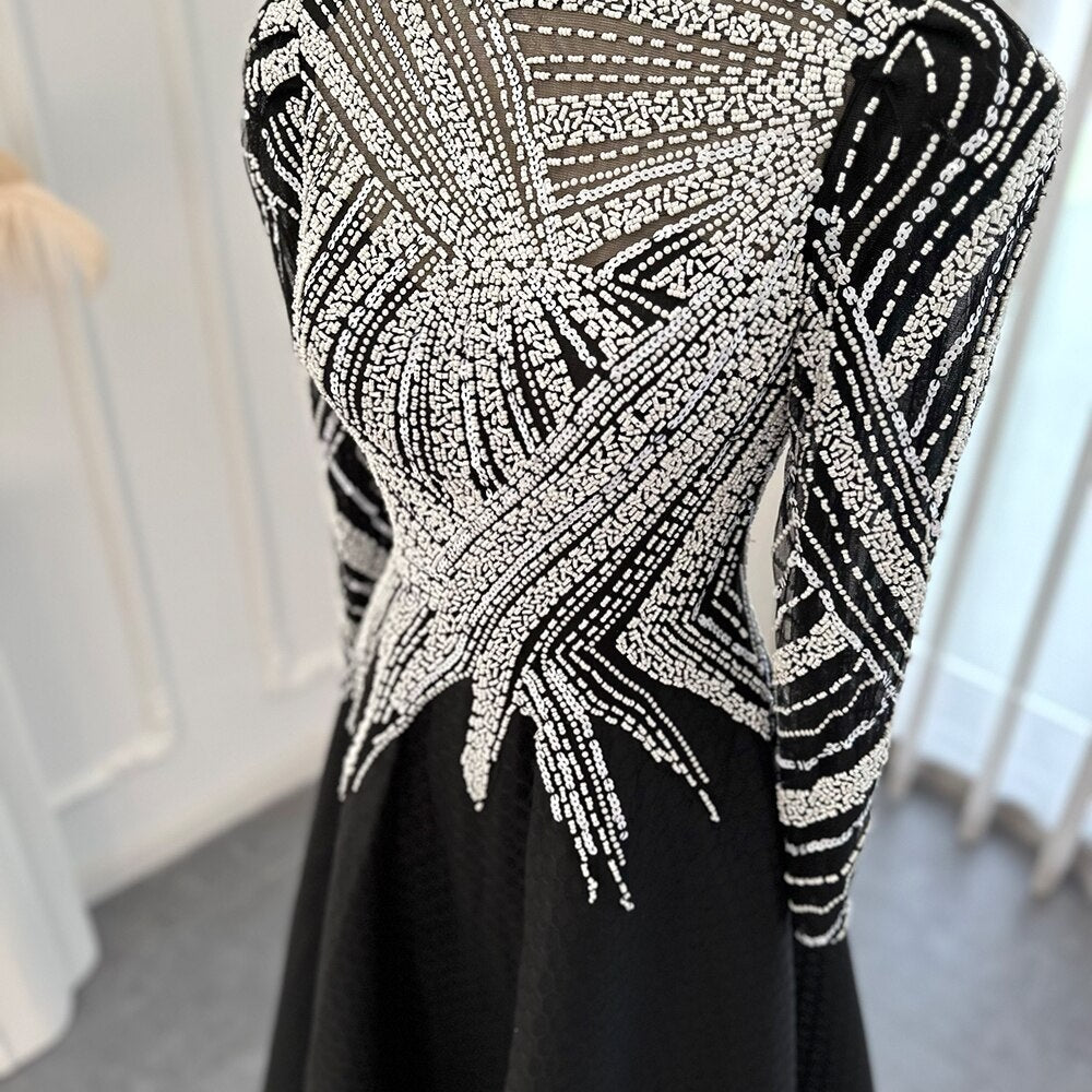 Luxury Black Short Muslim Evening Dress Long Sleeve SS212, Black / 10 Luxury Black Short Muslim Evening Dress Long Sleeve SS212, Black / 10