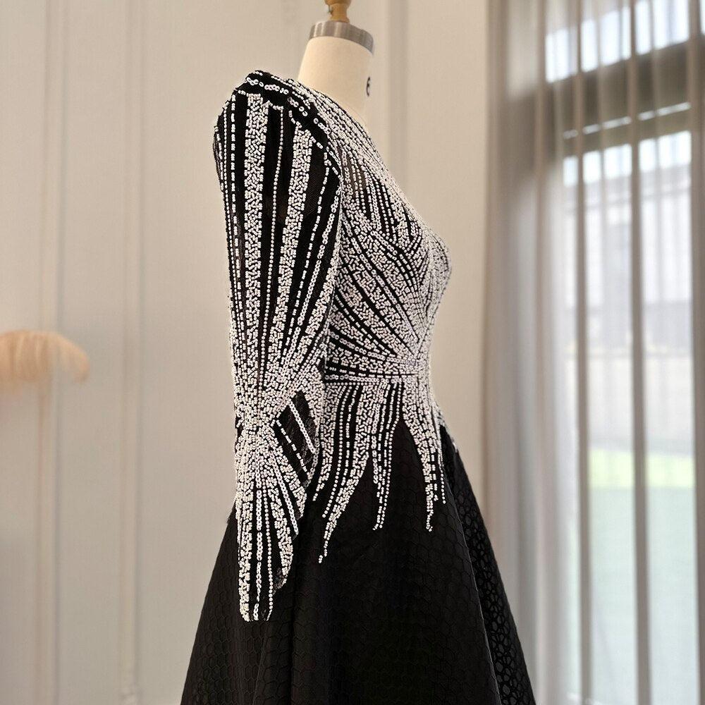 Luxury Black Short Muslim Evening Dress Long Sleeve SS212, Black / 10 Luxury Black Short Muslim Evening Dress Long Sleeve SS212, Black / 10