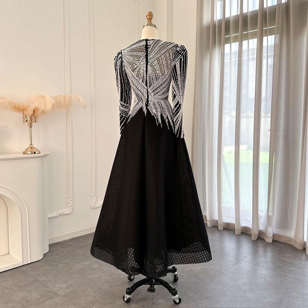 Luxury Black Short Muslim Evening Dress Long Sleeve SS212, Black / 10 Luxury Black Short Muslim Evening Dress Long Sleeve SS212, Black / 10