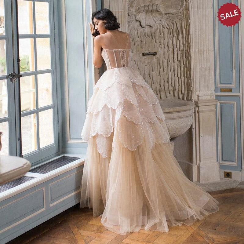 Luxury Dubai Champagne High Low Evening Dress SS249, Champagne / 12 Luxury Dubai Champagne High Low Evening Dress SS249, Champagne / 12