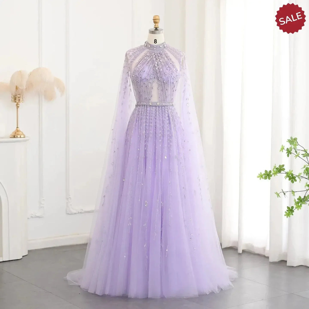 Luxury Evening Dress with Cape Sleeve Long SS495, Champagne / 16 Luxury Evening Dress with Cape Sleeve Long SS495, Champagne / 16