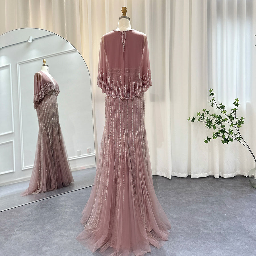 Dubai Style Pink Princess Long Evening Dress