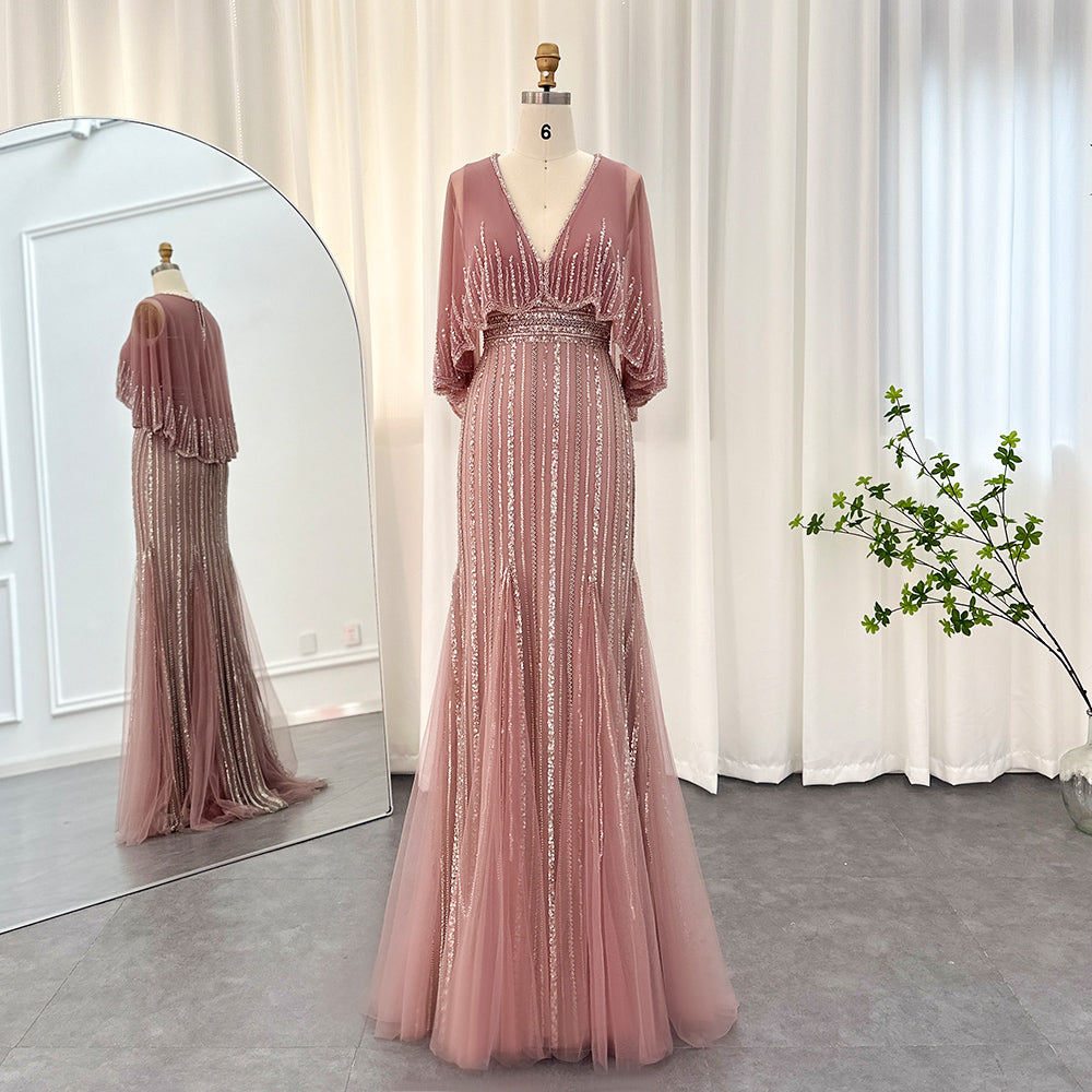 Luxury Pink Beaded Strapless Mermaid Evening Dress LA73628