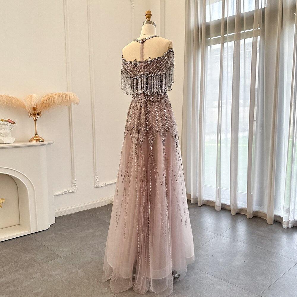 Luxury Tassel Heavy Beaded Evening Dresses for Women Wedding Party