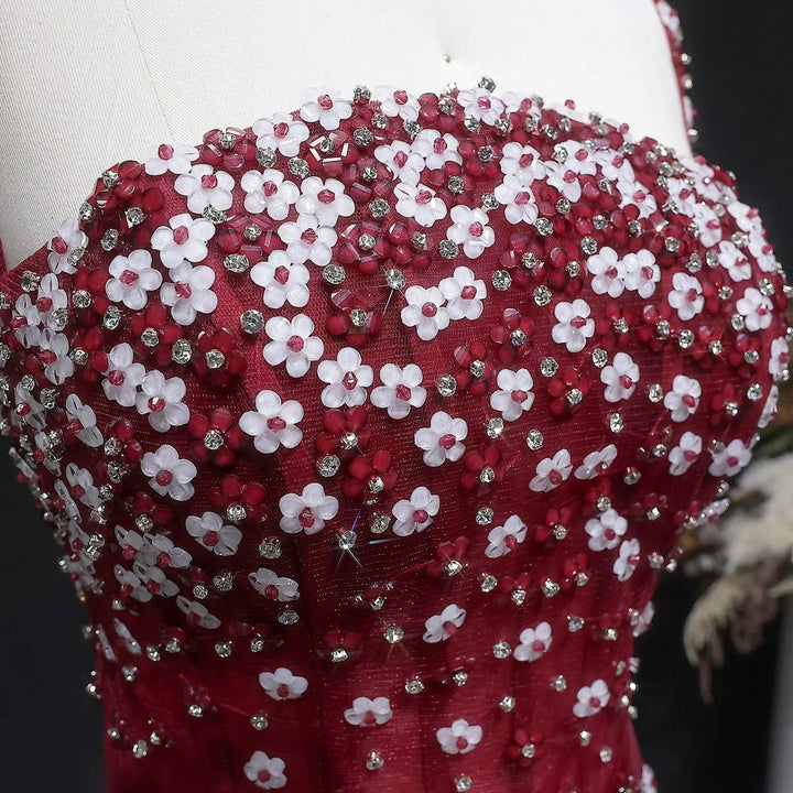 Elegant Wine Red Beaded Ruched Mermaid Gown SS248