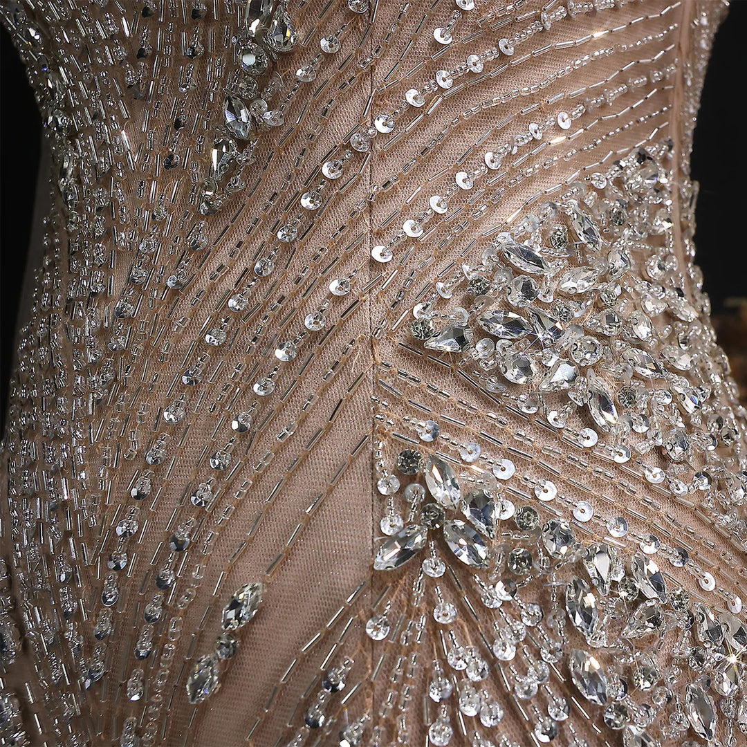 Luxury Blue Crystal Beaded Spaghetti Strap Evening Gown with Cape SS151