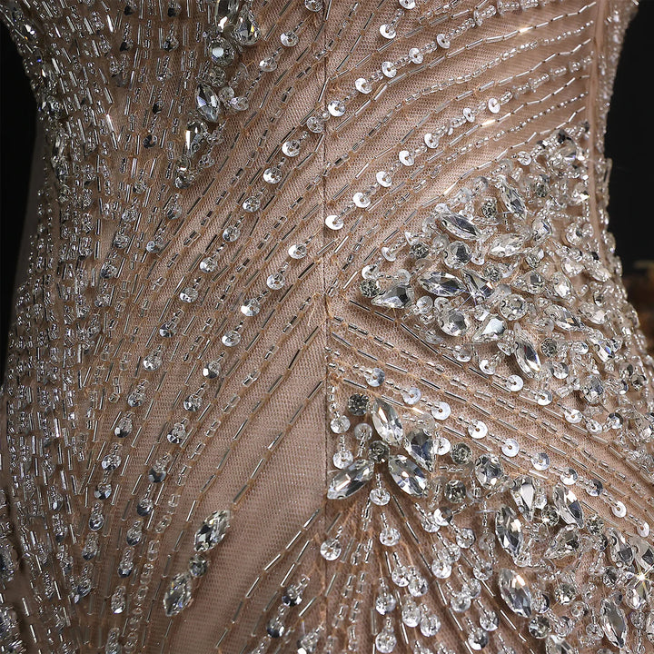 Luxury Blue Crystal Beaded Spaghetti Strap Evening Gown with Cape SS151