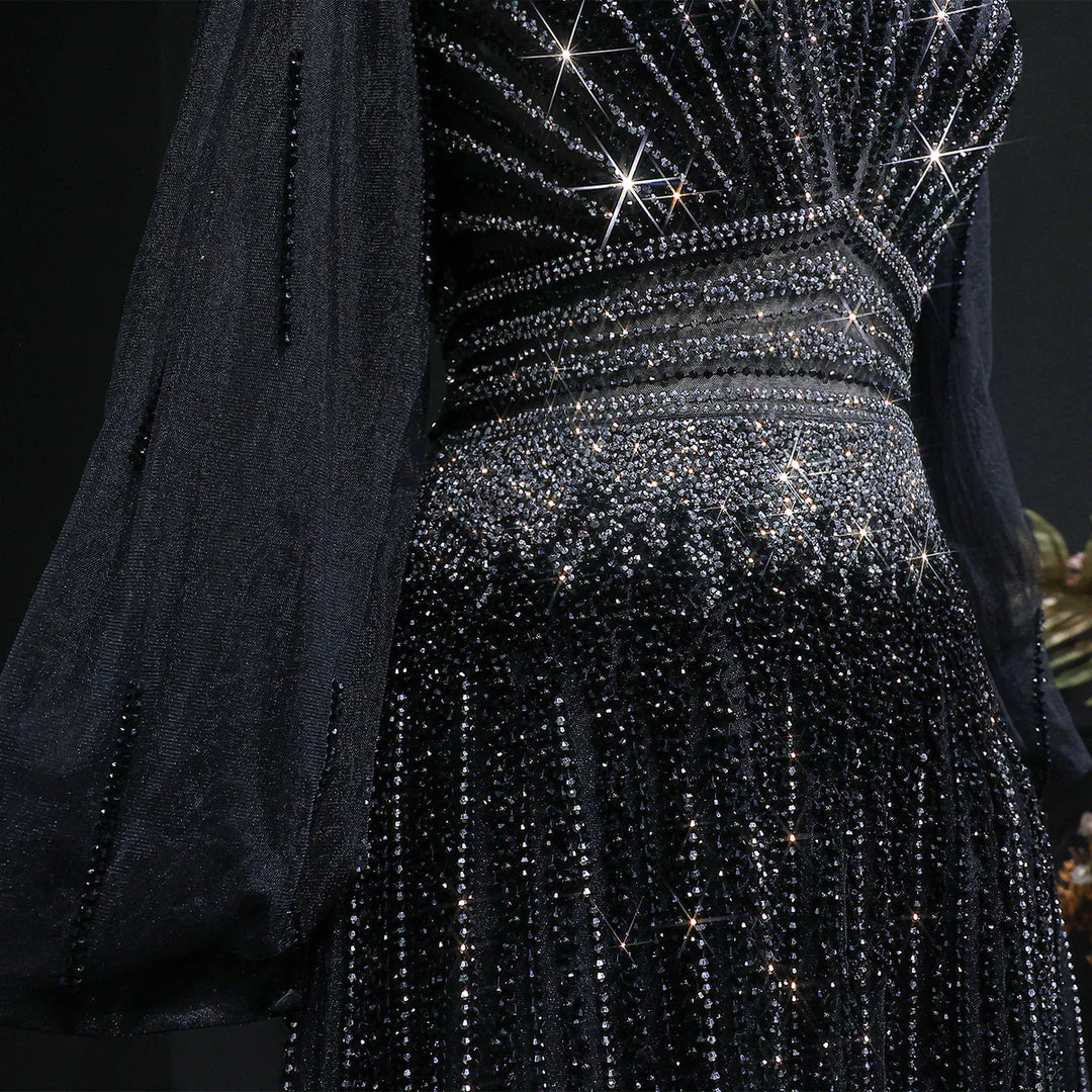 Luxury Christmas Sparkle Beaded A Line Long Sleeve Evening Dress SS012