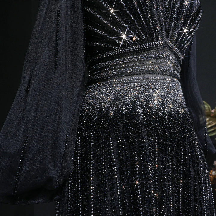 Luxury Christmas Sparkle Beaded A Line Long Sleeve Evening Dress SS012