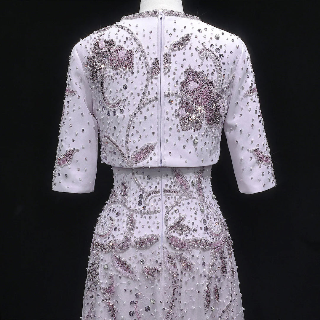 Luxury Blush Pink Crystal Embellished Two-Piece Evening Dress SS518