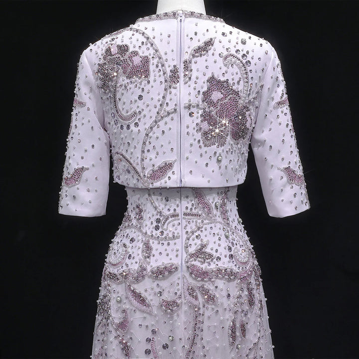 Luxury Blush Pink Crystal Embellished Two-Piece Evening Dress SS518