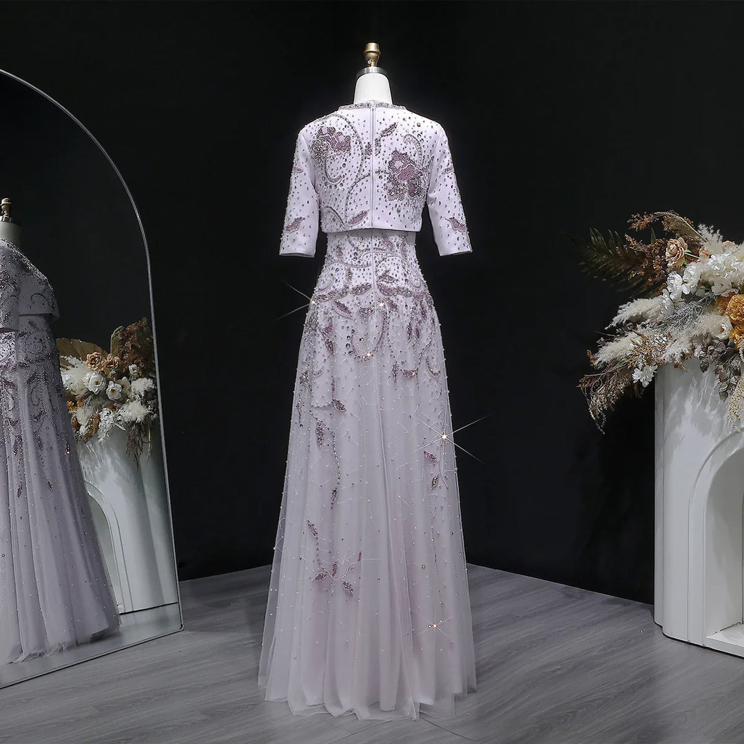 Luxury Blush Pink Crystal Embellished Two-Piece Evening Dress SS518