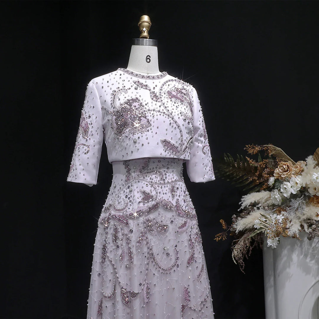 Luxury Blush Pink Crystal Embellished Two-Piece Evening Dress SS518