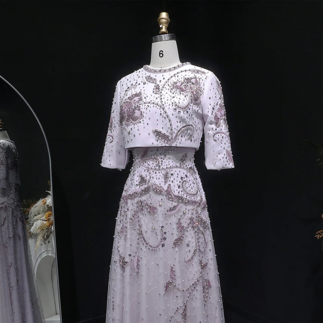 Luxury Blush Pink Crystal Embellished Two-Piece Evening Dress SS518