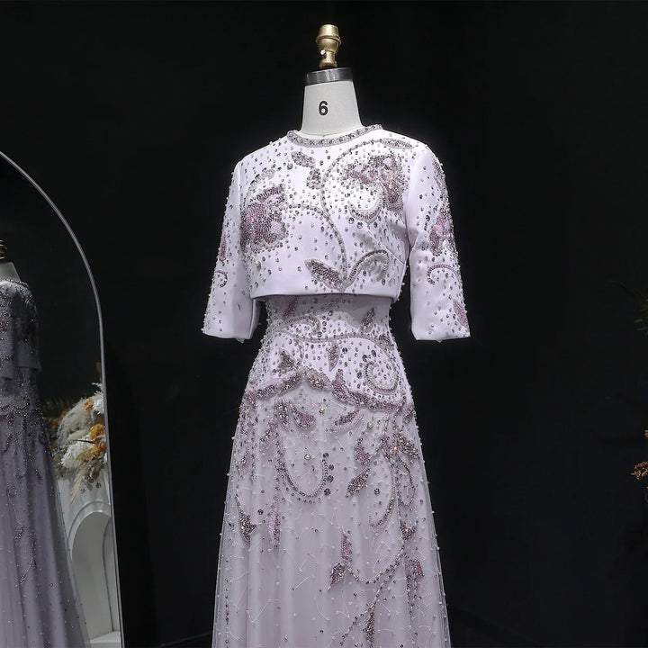 Luxury Blush Pink Crystal Embellished Two-Piece Evening Dress SS518