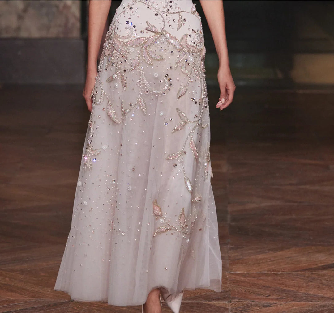 Luxury Blush Pink Crystal Embellished Two-Piece Evening Dress SS518