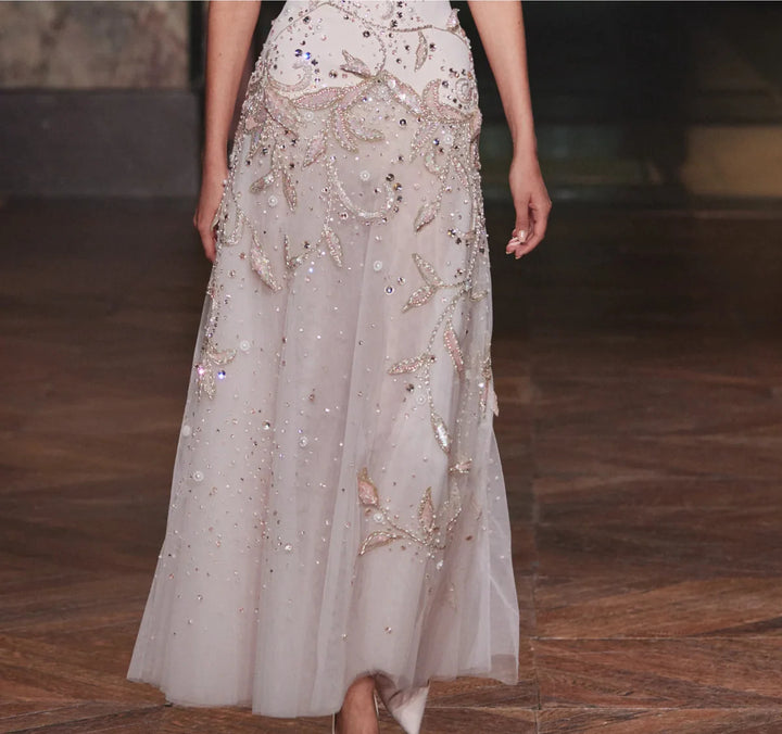 Luxury Blush Pink Crystal Embellished Two-Piece Evening Dress SS518