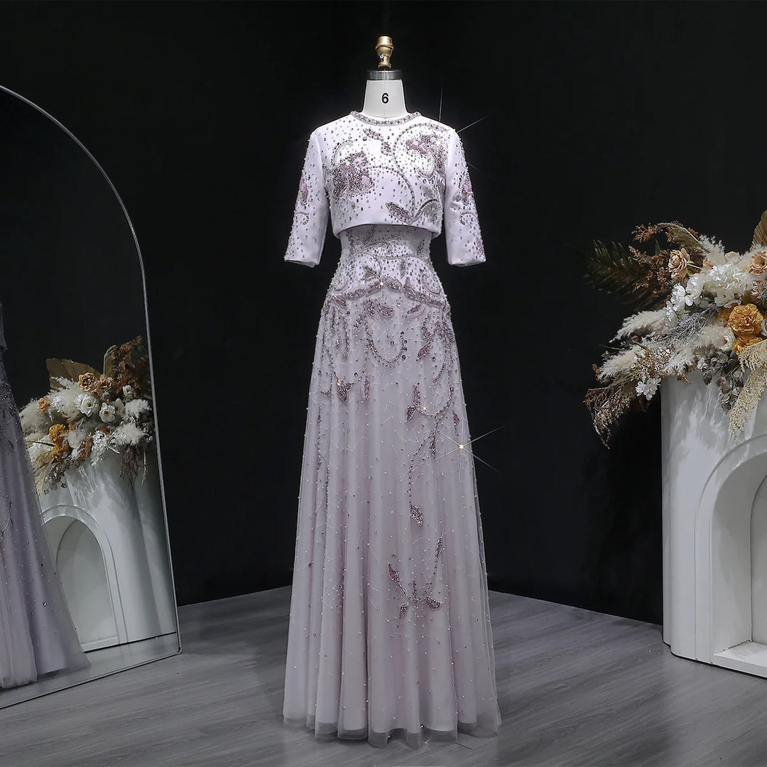 Luxury Blush Pink Crystal Embellished Two-Piece Evening Dress SS518