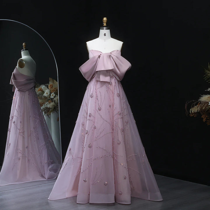 Luxury Blush Pink Strapless Ball Gown Sequin Embroidery XD051