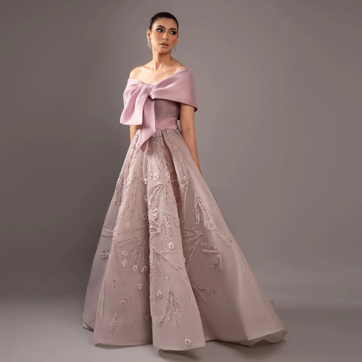 Luxury Blush Pink Strapless Ball Gown Sequin Embroidery XD051