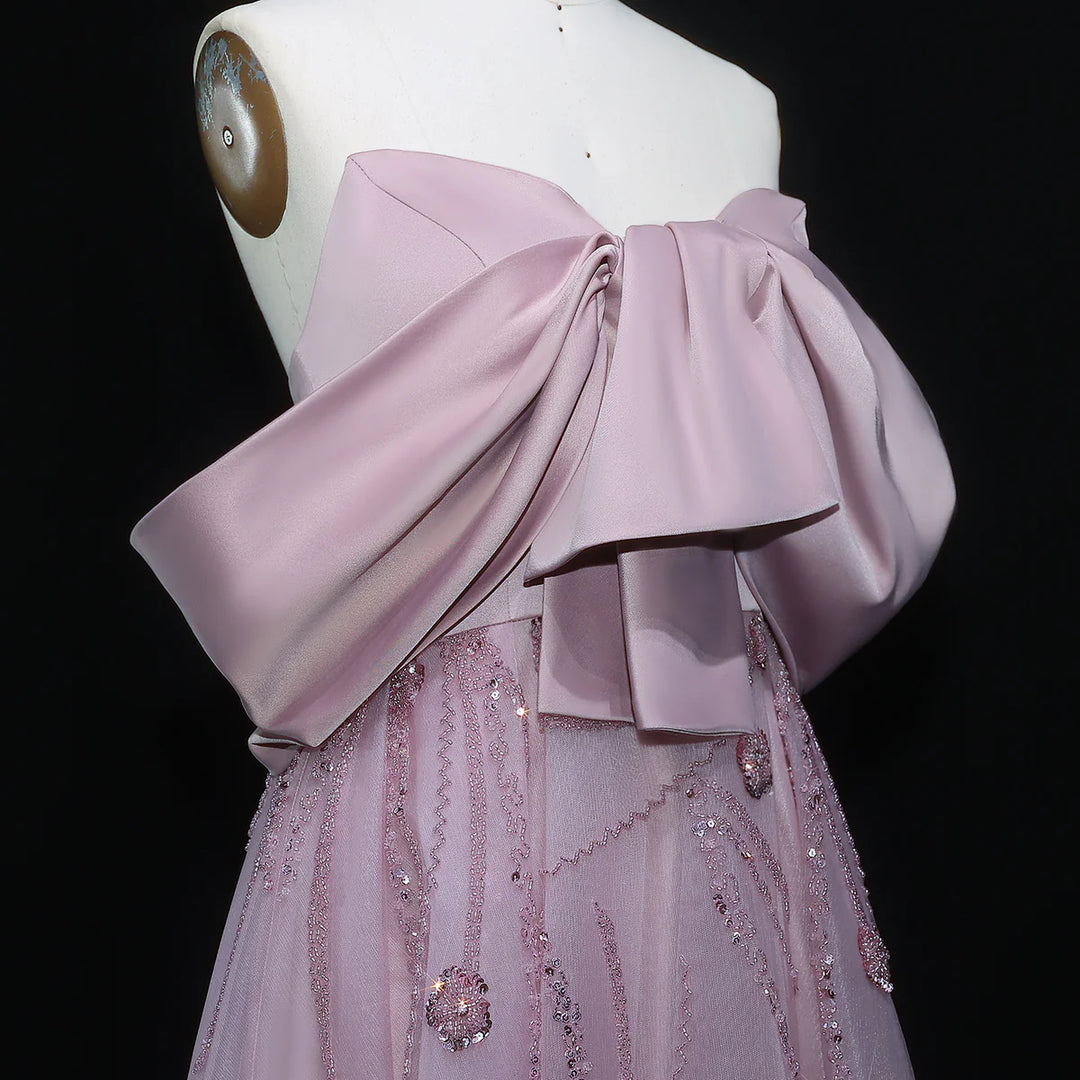 Luxury Blush Pink Strapless Ball Gown Sequin Embroidery XD051