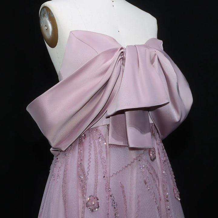 Luxury Blush Pink Strapless Ball Gown Sequin Embroidery XD051