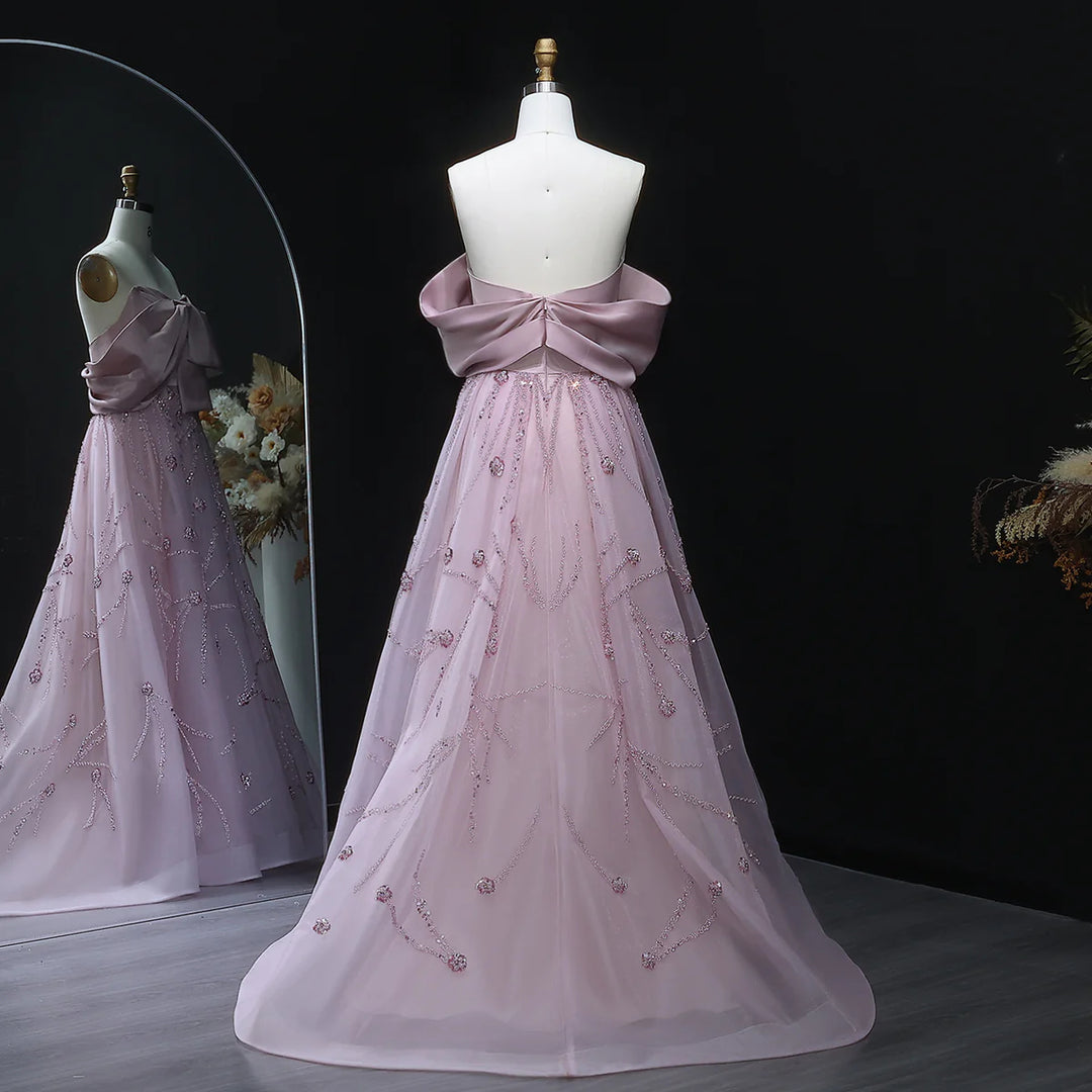 Luxury Blush Pink Strapless Ball Gown Sequin Embroidery XD051