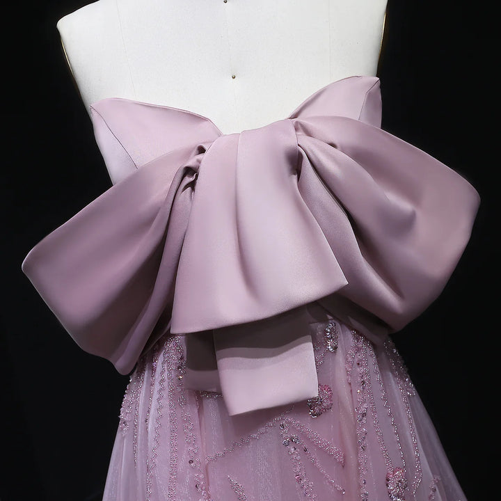 Luxury Blush Pink Strapless Ball Gown Sequin Embroidery XD051