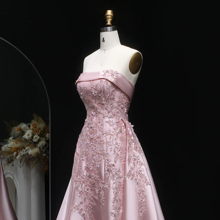 Luxury Blush Pink Strapless Evening Dress with Overskirt XD067