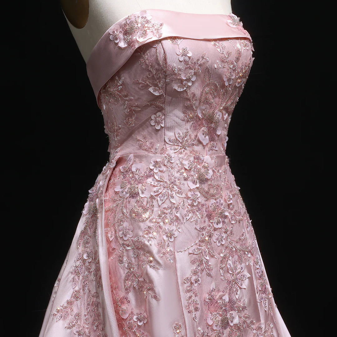 Luxury Blush Pink Strapless Evening Dress with Overskirt XD067