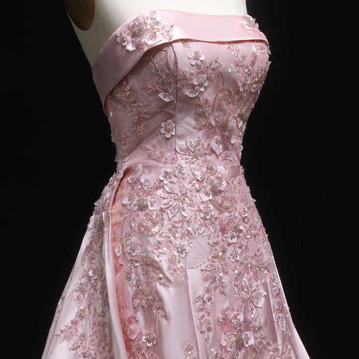 Luxury Blush Pink Strapless Evening Dress with Overskirt XD067