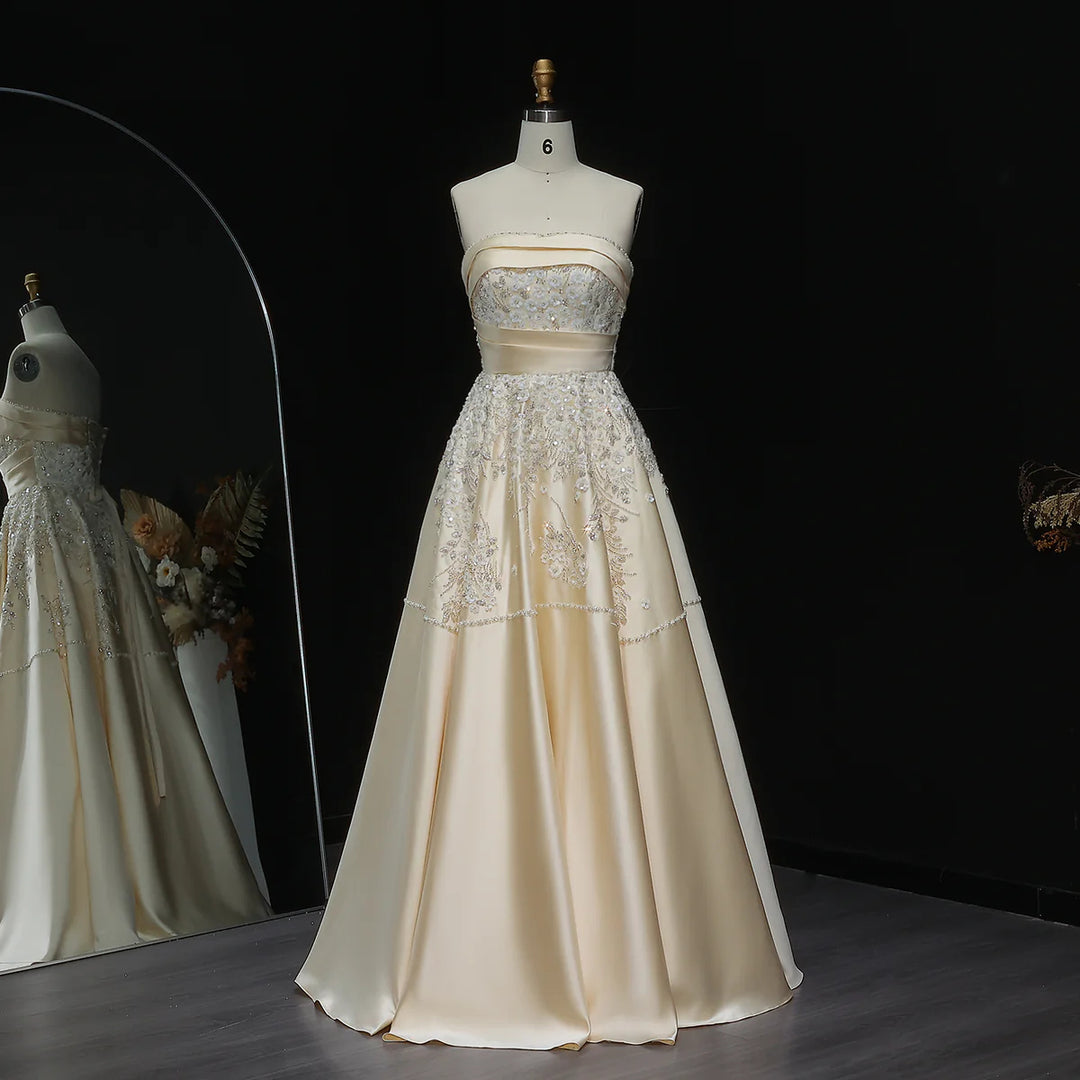 Luxury Champagne Evening Dress with Sequin Details XD045