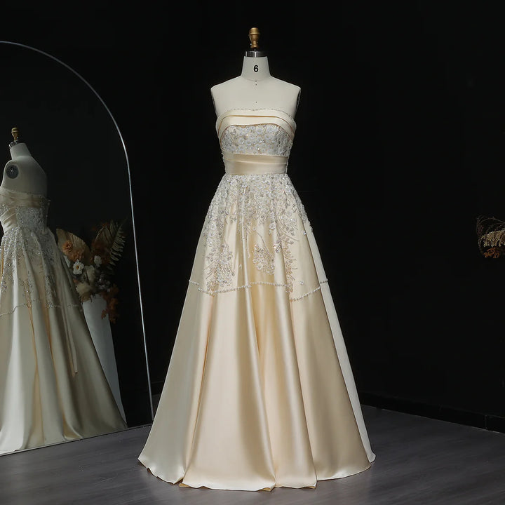 Luxury Champagne Evening Dress with Sequin Details XD045