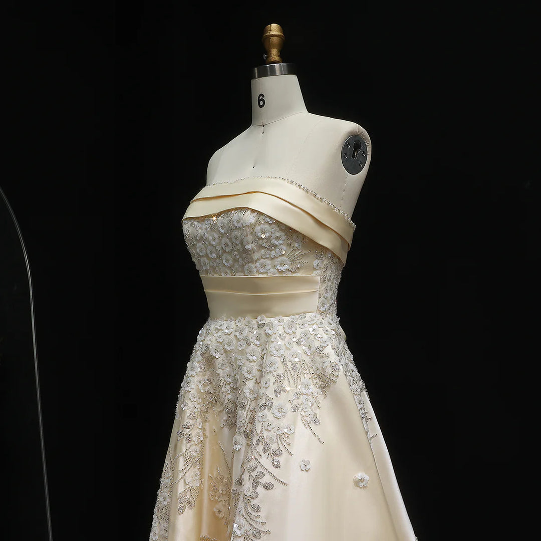 Luxury Champagne Evening Dress with Sequin Details XD045