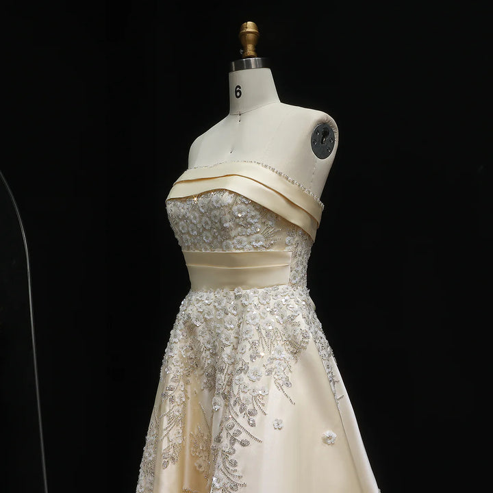 Luxury Champagne Evening Dress with Sequin Details XD045