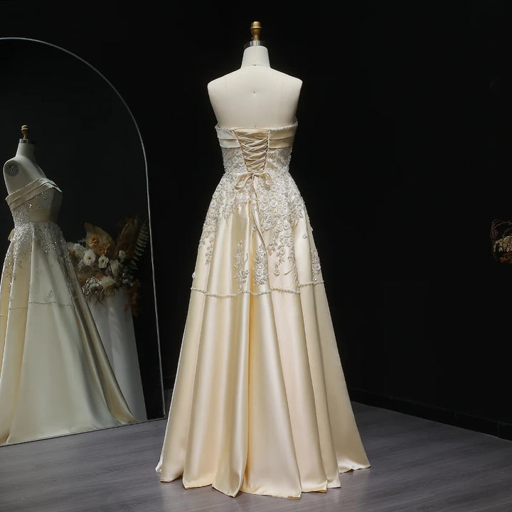 Luxury Champagne Evening Dress with Sequin Details XD045