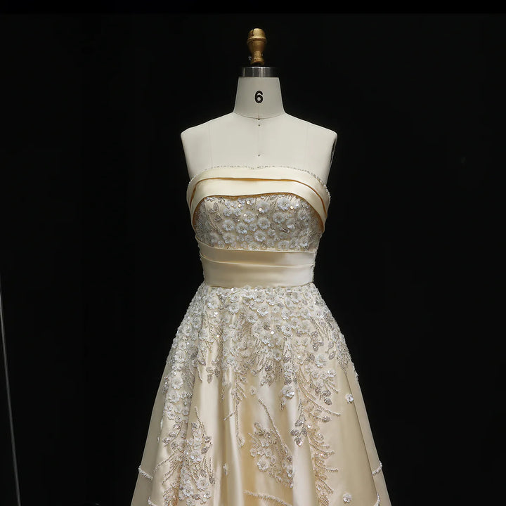 Luxury Champagne Evening Dress with Sequin Details XD045