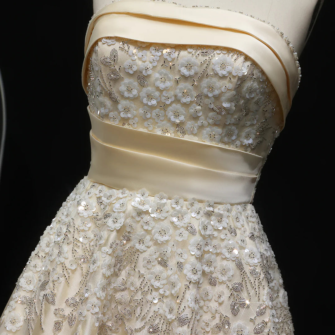 Luxury Champagne Evening Dress with Sequin Details XD045