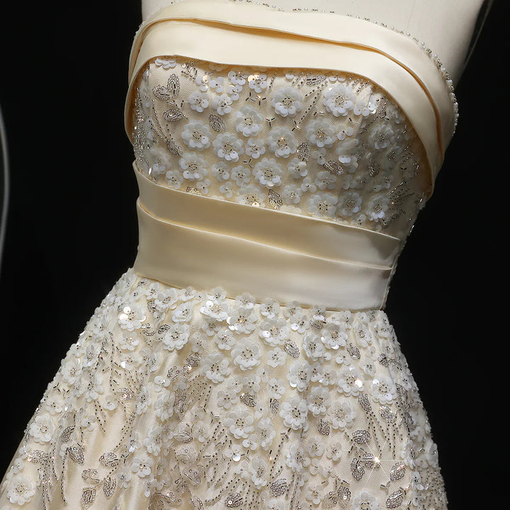 Luxury Champagne Evening Dress with Sequin Details XD045