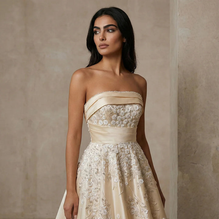 Luxury Champagne Evening Dress with Sequin Details XD045