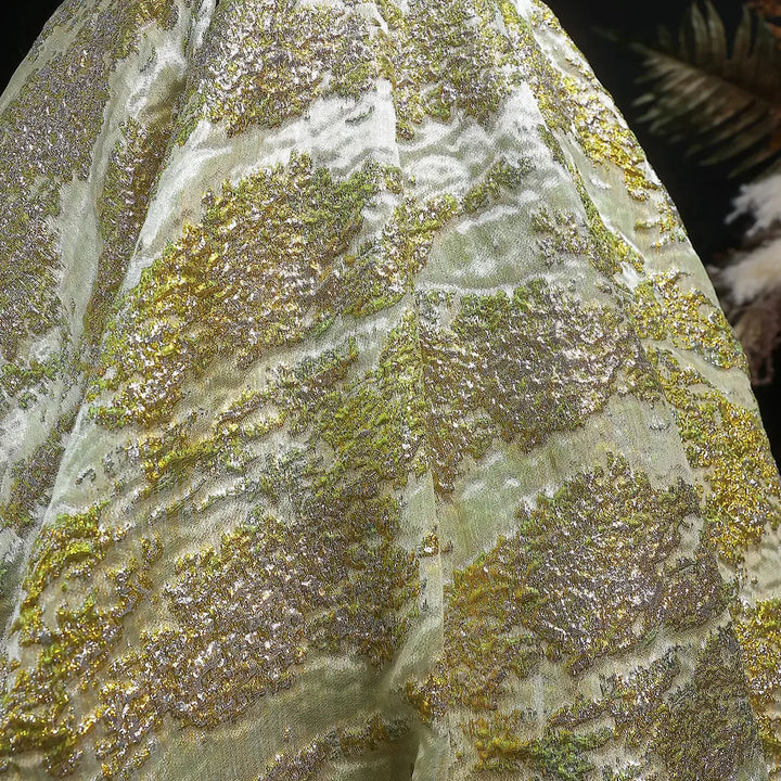 Luxury Gold Jacquard Off-Shoulder Ball Gown Satin Evening Dress SS742