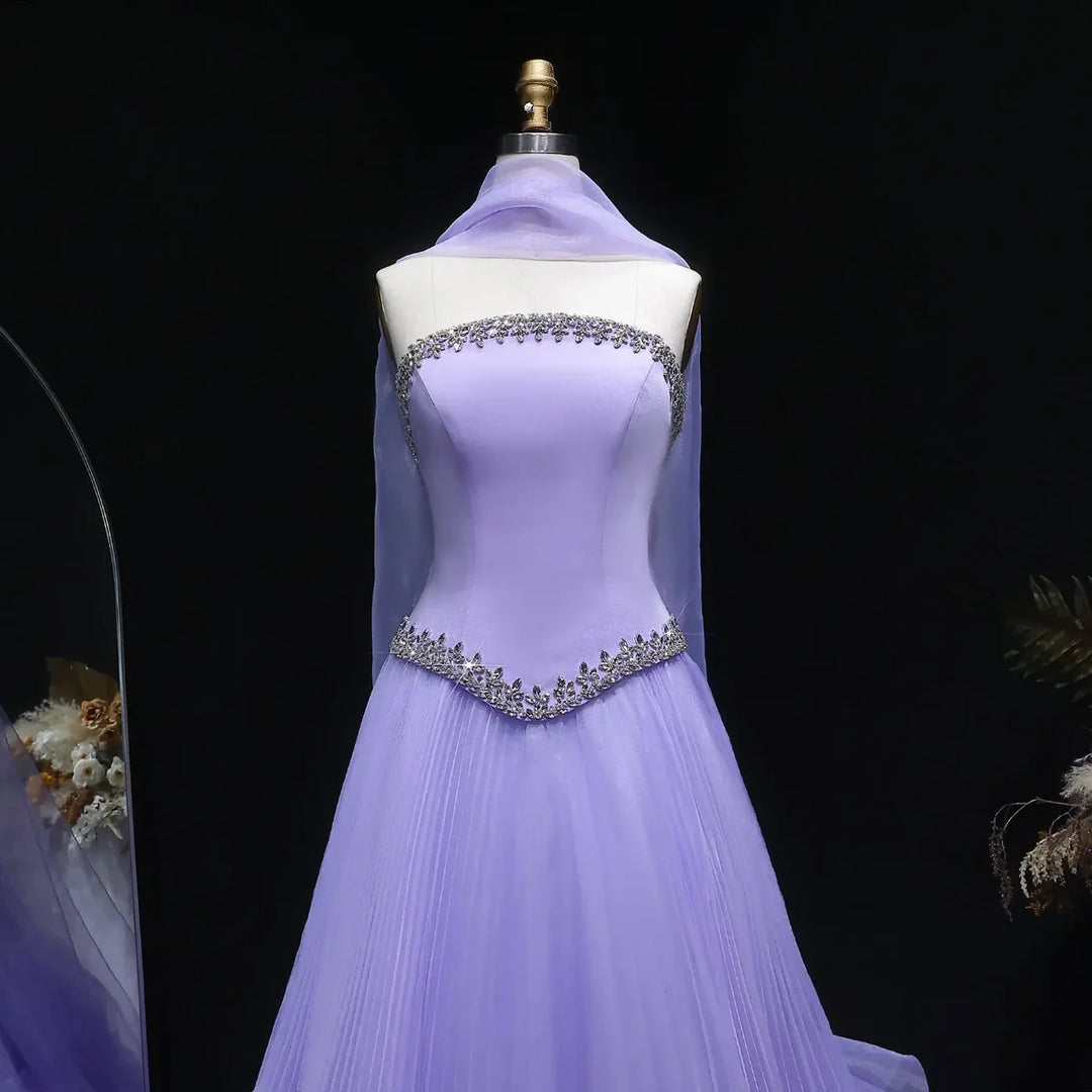 Luxury Lilac 3D Floral Tulle Evening Dress with Scarf SS310