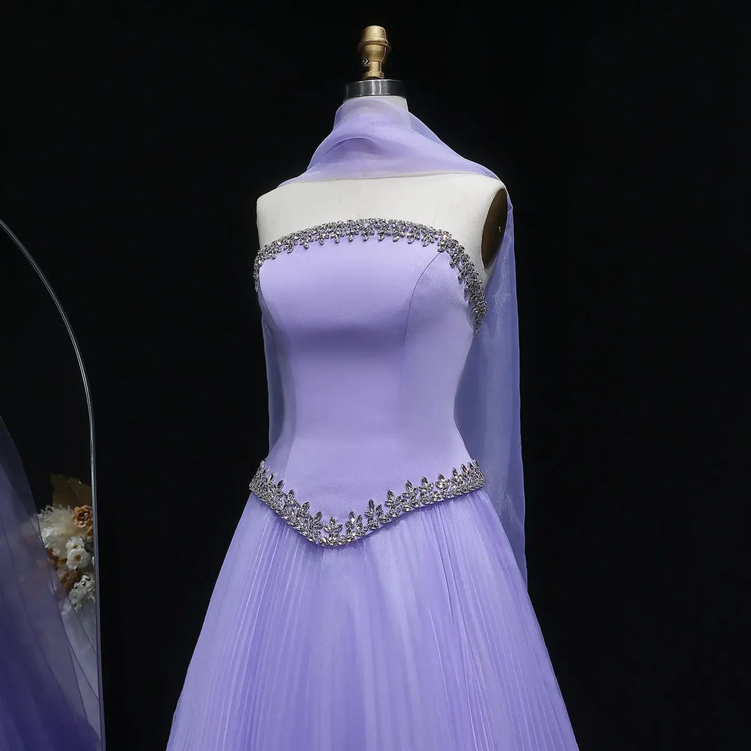 Luxury Lilac 3D Floral Tulle Evening Dress with Scarf SS310