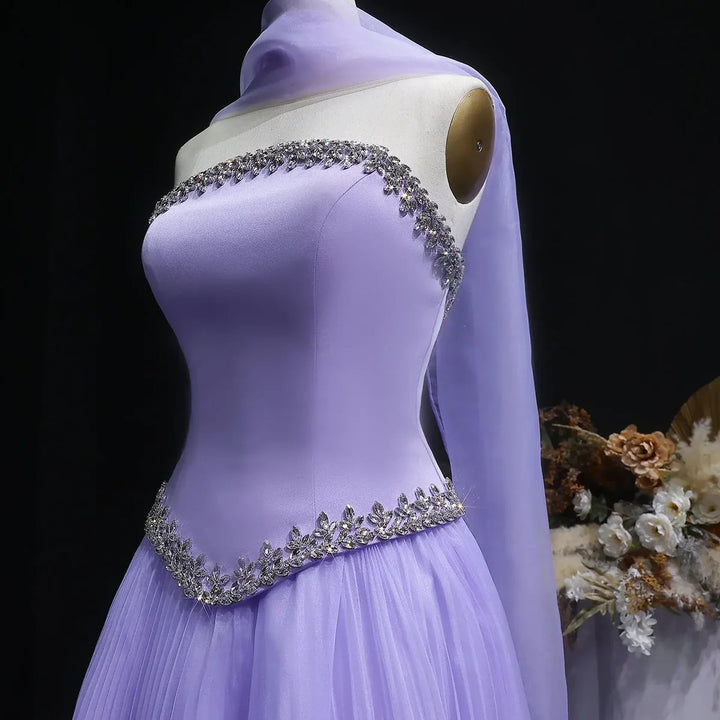 Luxury Lilac 3D Floral Tulle Evening Dress with Scarf SS310