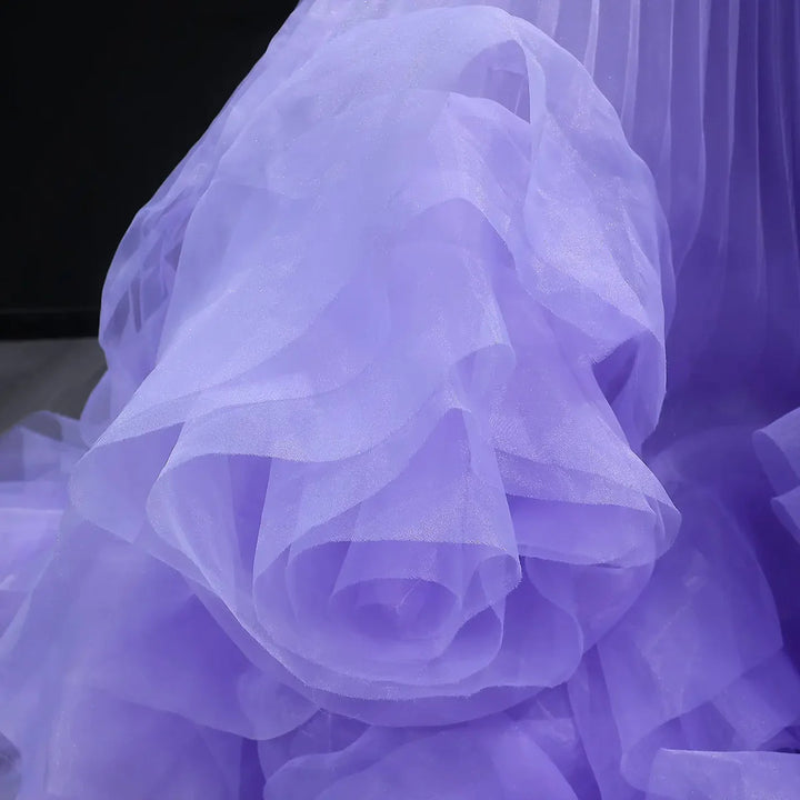 Luxury Lilac 3D Floral Tulle Evening Dress with Scarf SS310