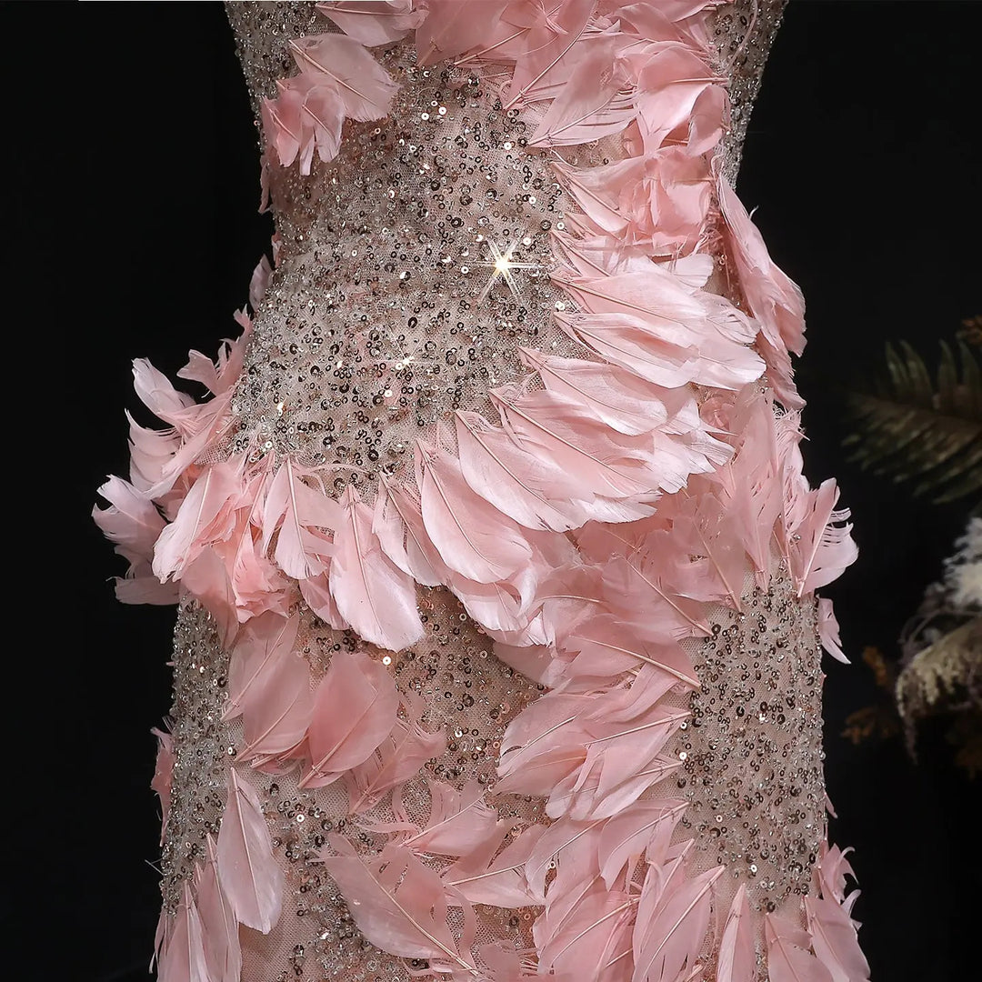 Luxury Pink 3D Floral Beaded Strapless Evening Dress SS258