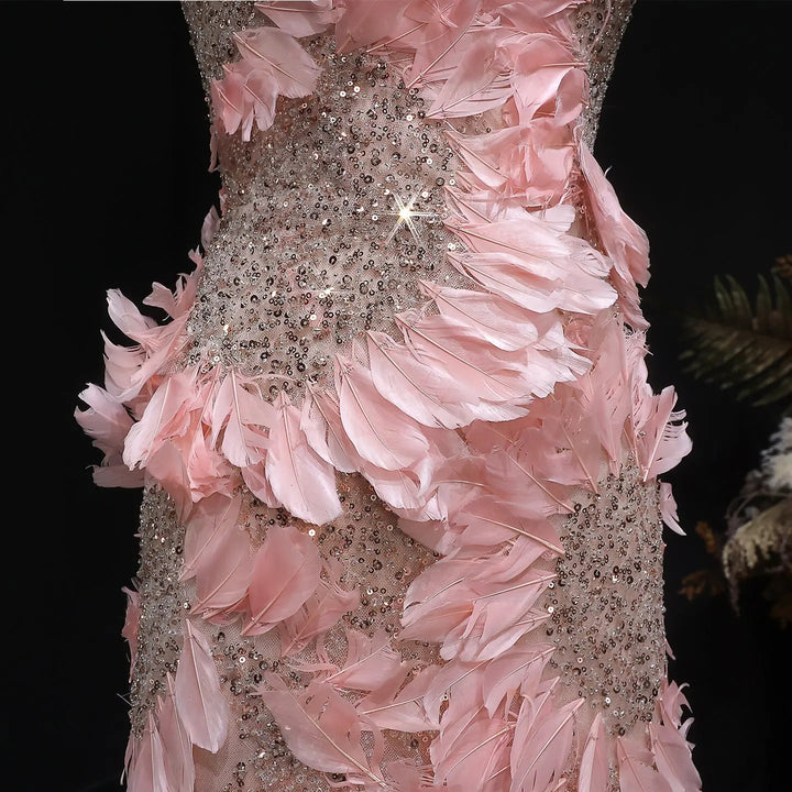 Luxury Pink 3D Floral Beaded Strapless Evening Dress SS258